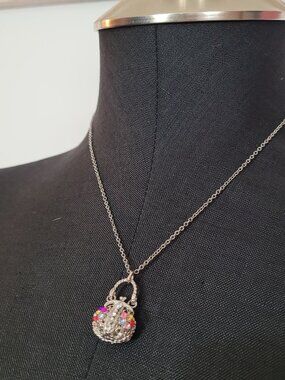Y2K silver handbag necklace with rhinestones